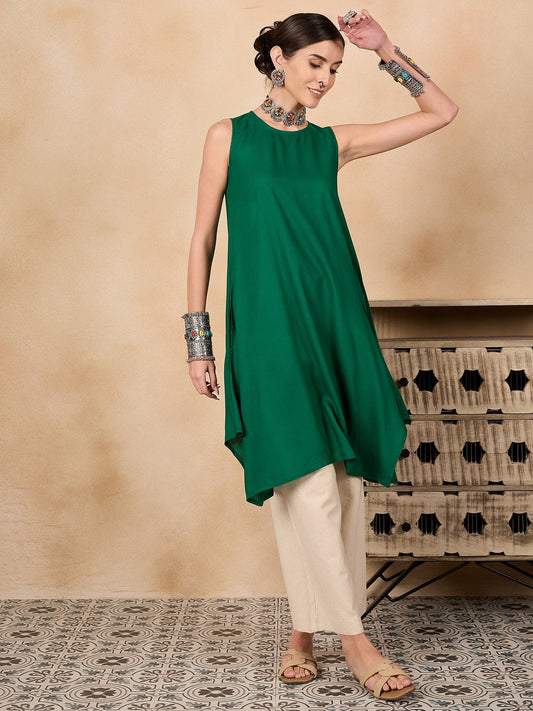 InWeave Forest Green Short Kurta - Swadesiicart