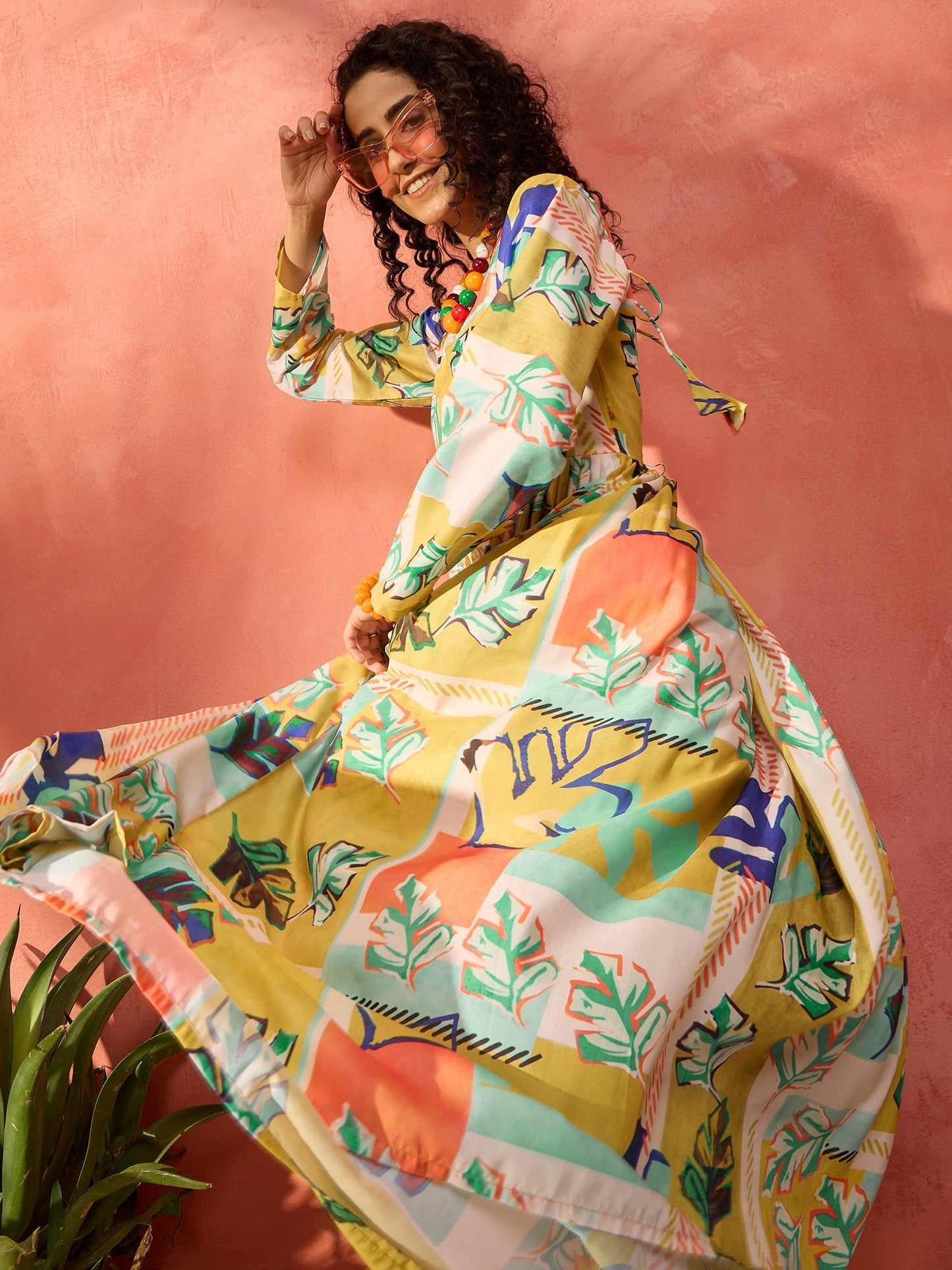 InWeave Lime Green Leaf Sweetheart Neck Long Anarkali Kurta - Swadesiicart