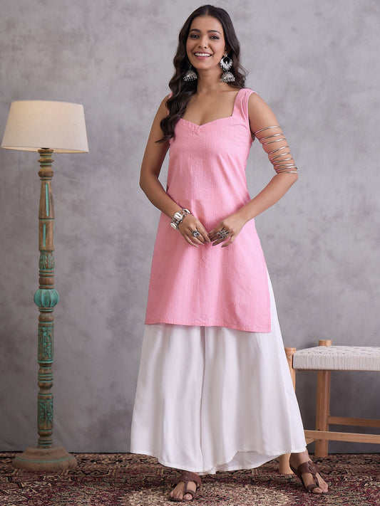 InWeave Pink Kantha Striped Kurta - Swadesiicart