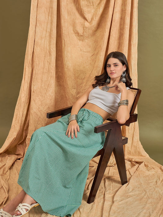 InWeave Green Small Check Skirt - Swadesiicart