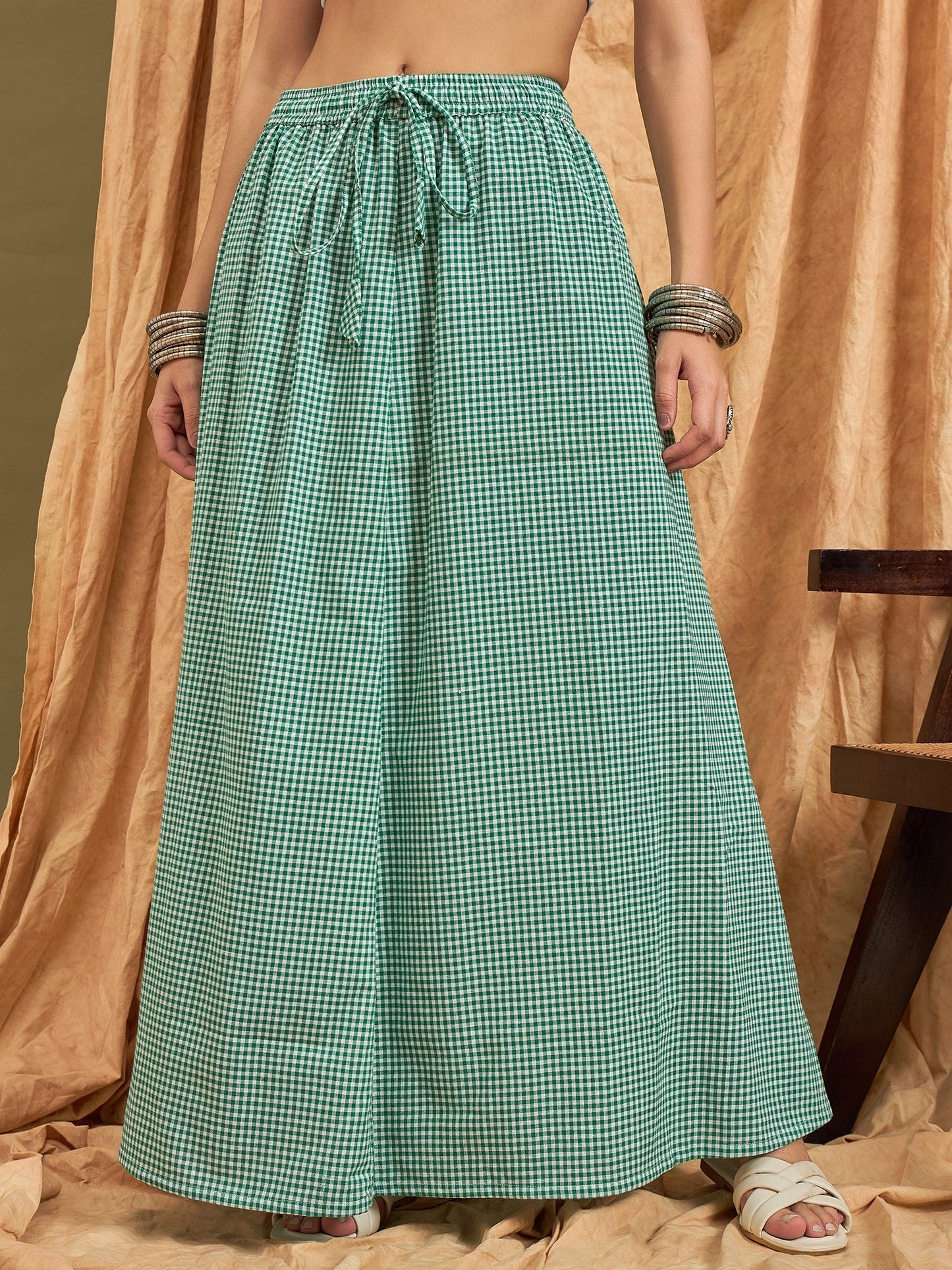 InWeave Green Small Check Skirt - Swadesiicart