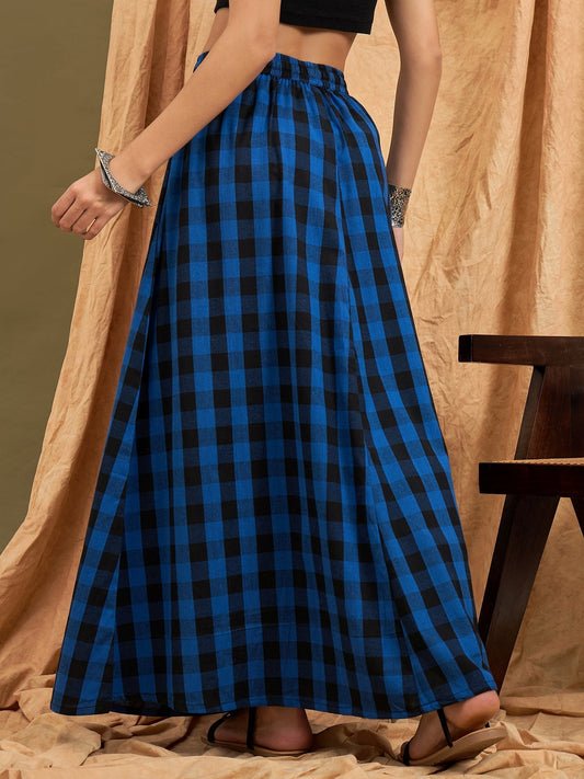 InWeave Ink Blue Black Check Skirt - Swadesiicart