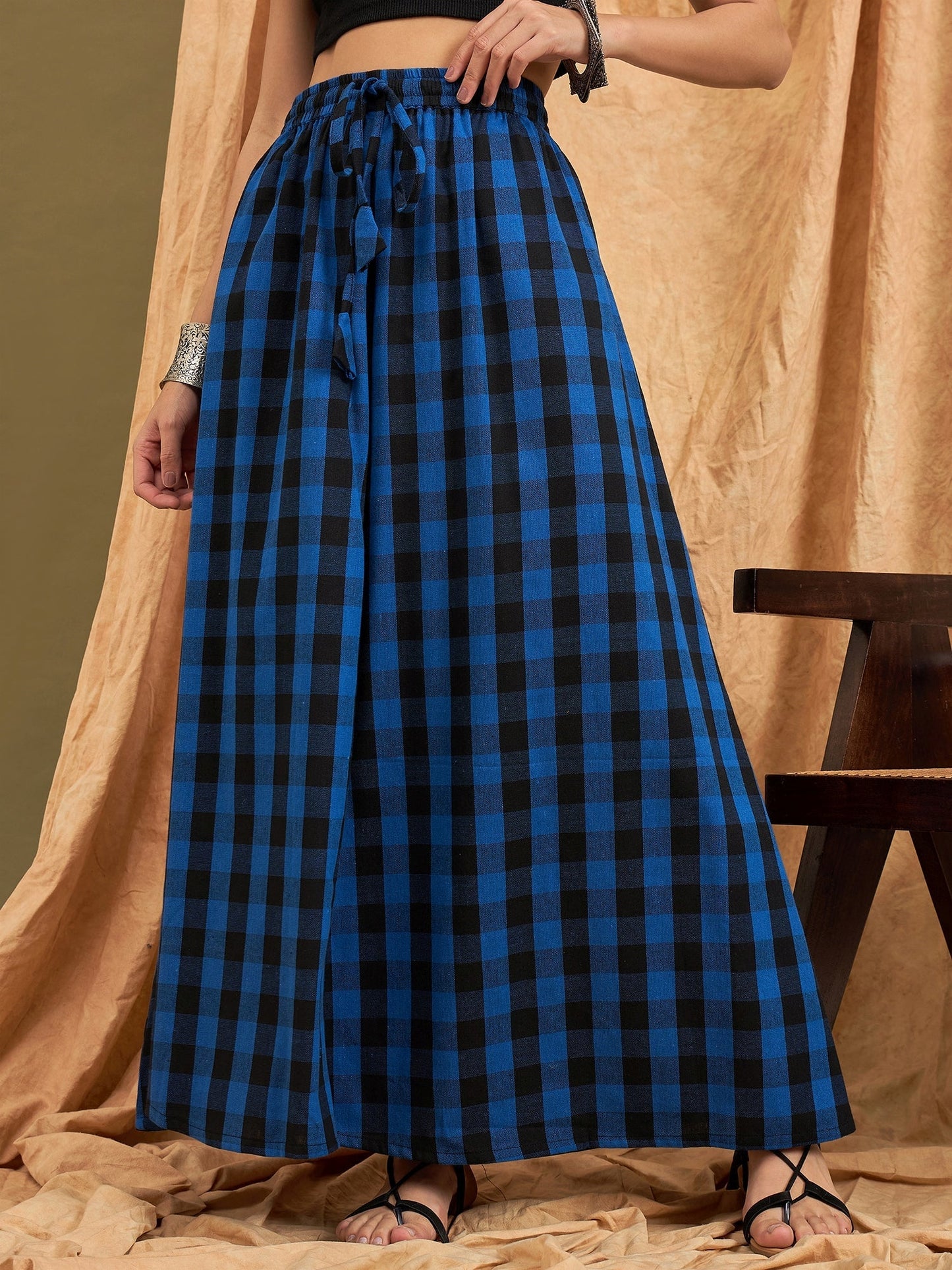 InWeave Ink Blue Black Check Skirt - Swadesiicart