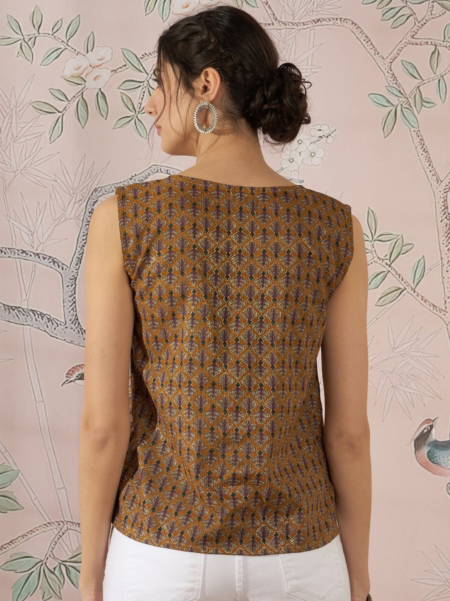 InWeave Mustard Foil Print W/S Top - Swadesiicart