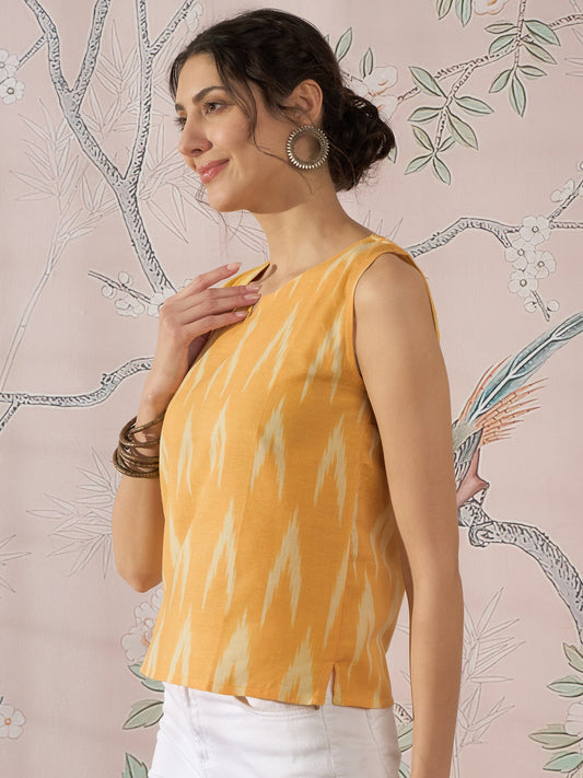 InWeave Yellow Ikkat W/S Top - Swadesiicart
