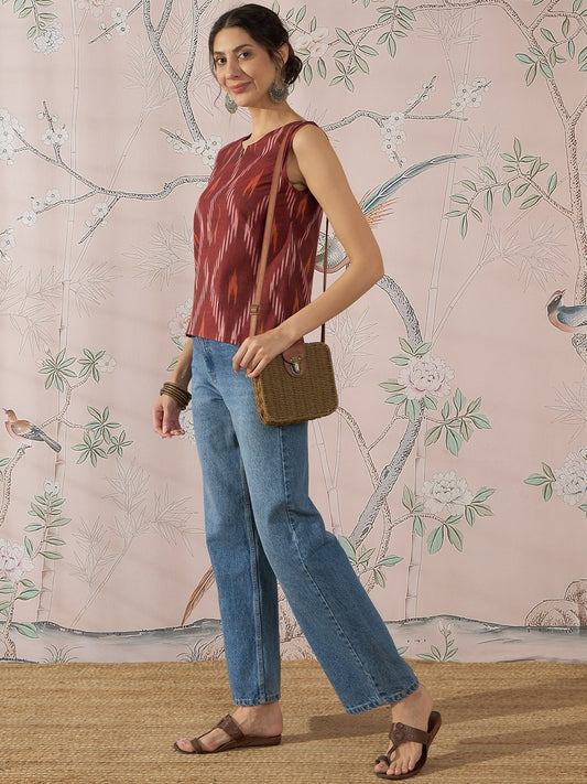InWeave Rust Ikkat W/S Top - Swadesiicart