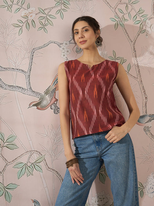 InWeave Rust Ikkat W/S Top - Swadesiicart