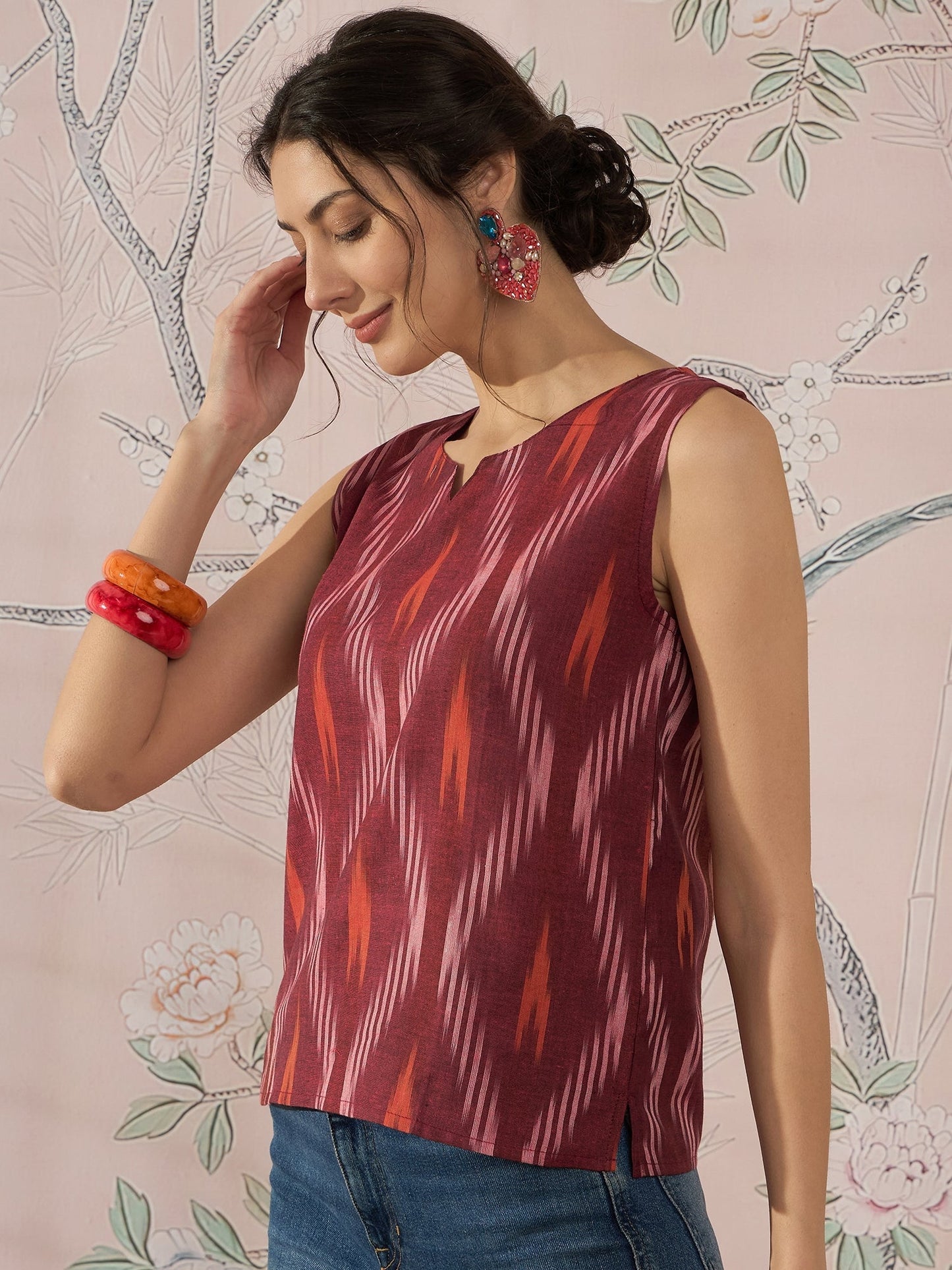 InWeave Rust Ikkat W/S Top - Swadesiicart