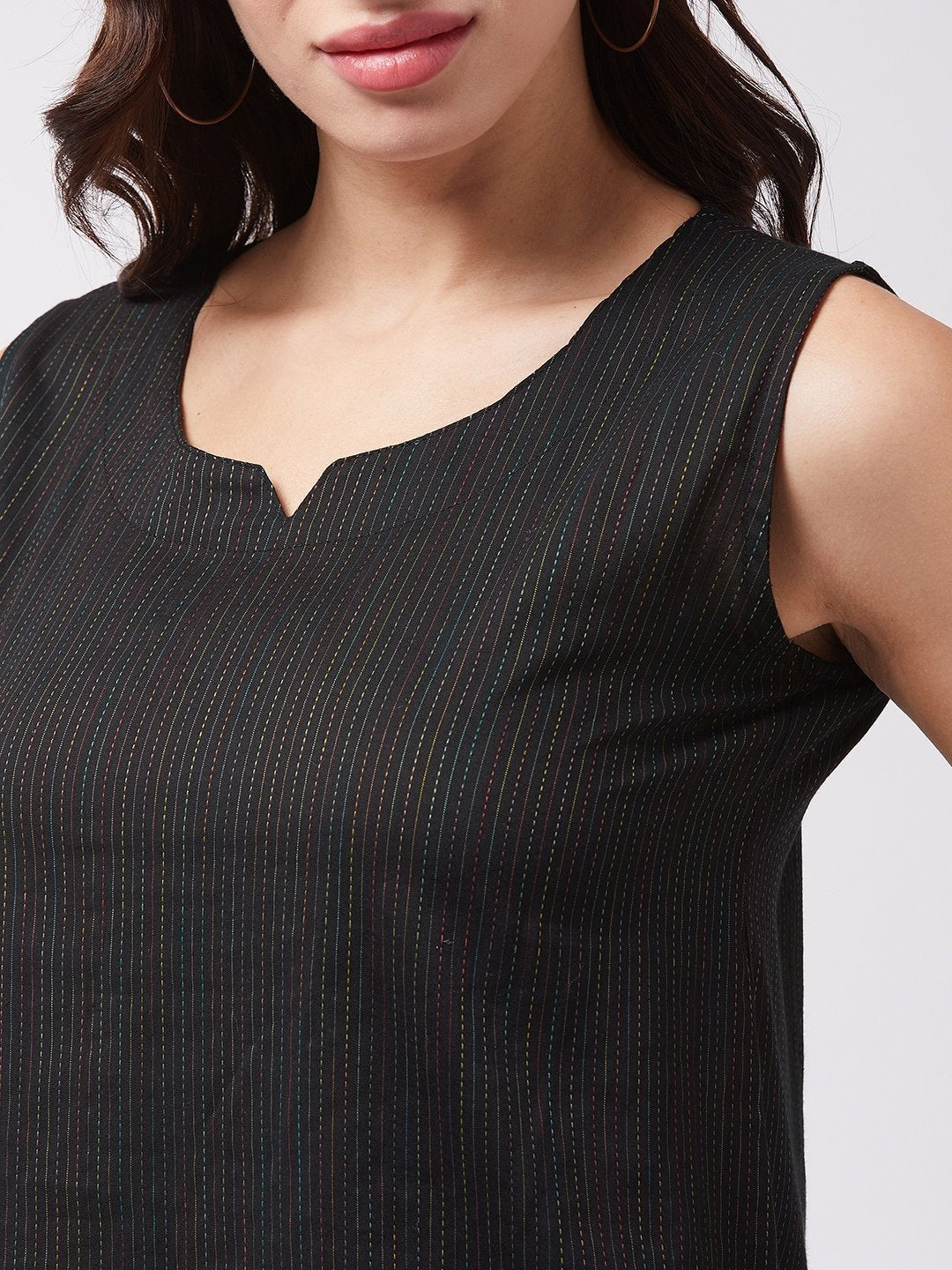 InWeave Black Kantha Sleeveless Top - Swadesiicart