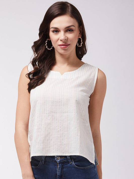 InWeave Off White Kantha Sleeveless Top - Swadesiicart