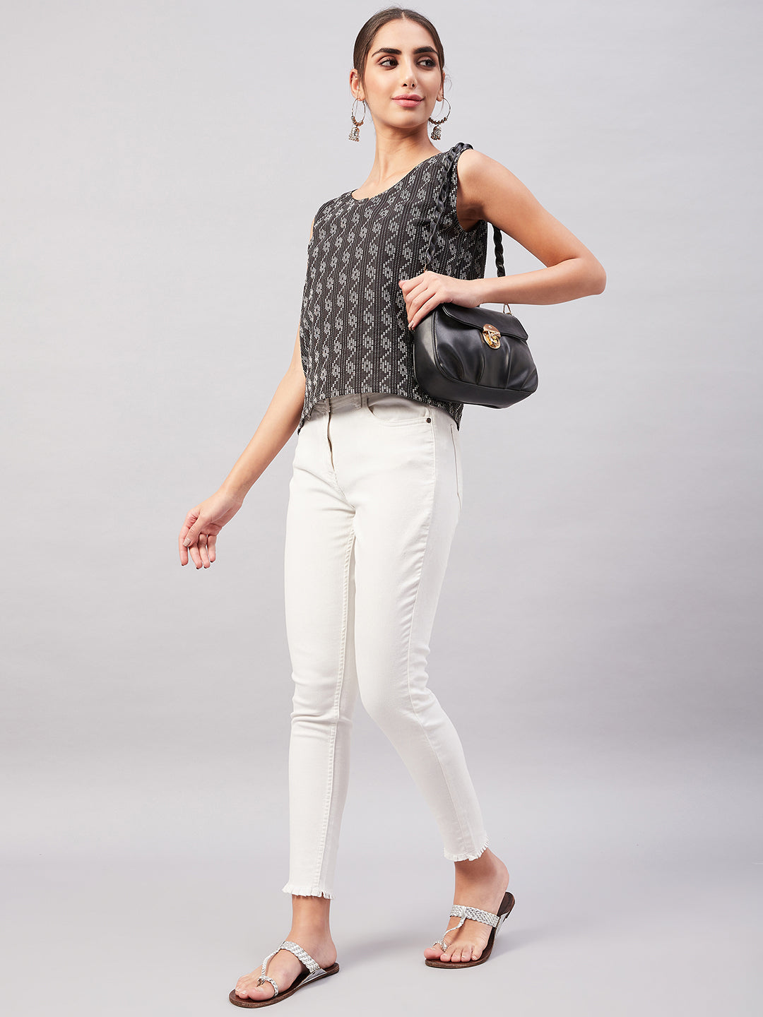 InWeave Black Kantha Ikkat Print W/U Top - Swadesiicart