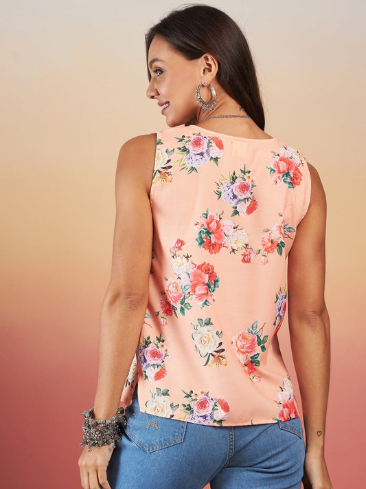 InWeave Peach Rose Print W/S Top - Swadesiicart