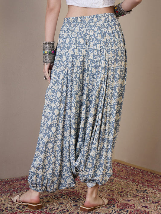 InWeave Powder Blue Ikkat Print Harem Pant - Swadesiicart