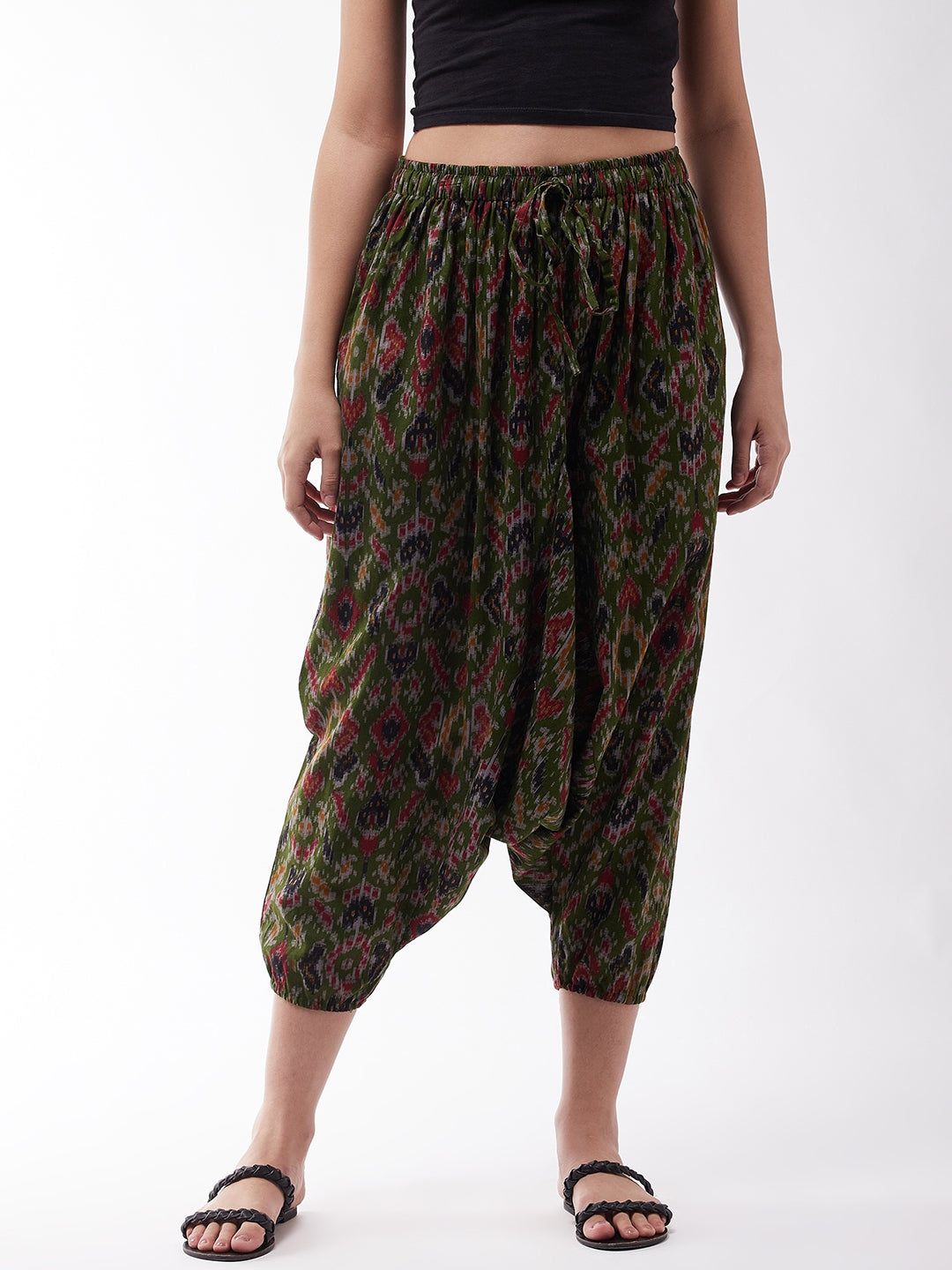 InWeave Women's Green Ikkat Harem Pant - Swadesiicart