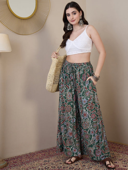 InWeave Green Big Jaal Palazzo - Swadesiicart