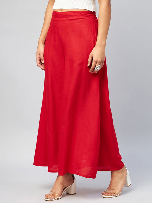 InWeave Solid Red Palazzo - Swadesiicart