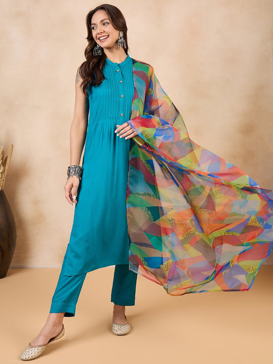 InWeave Green Big Abstract Print Organza Dupatta - Swadesiicart