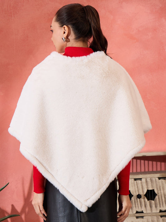 InWeave Cream Rabbit Faux Fur Poncho - Swadesiicart