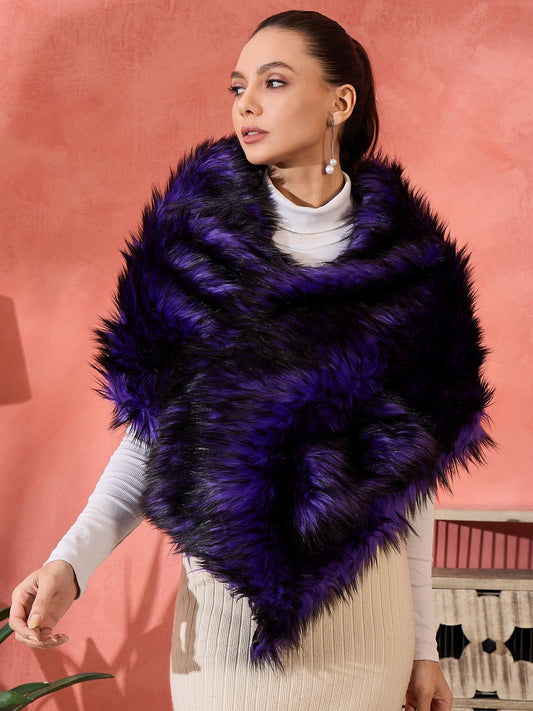 InWeave Purple Black Faux Fur Cape - Swadesiicart