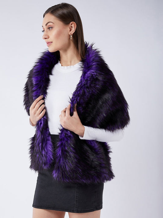 InWeave Purple Black Faux Fur Cape - Swadesiicart