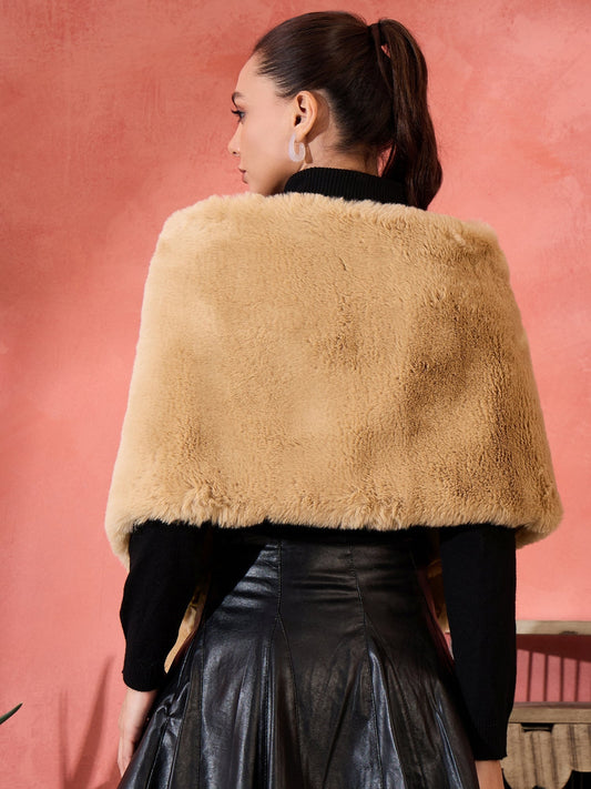 InWeave Beige Rabit Faux Fur Cape - Swadesiicart