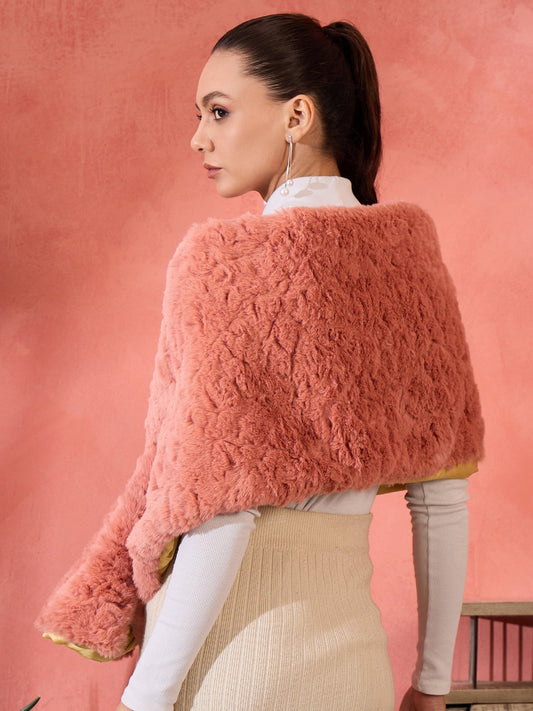 InWeave Coral Rabbit Faux Fur Cape - Swadesiicart