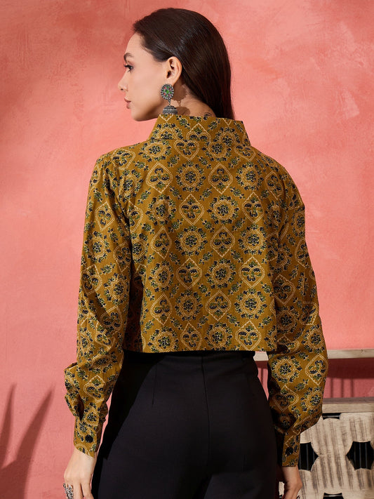 InWeave Dark Yellow Kalamkari Pocket Jacket - Swadesiicart