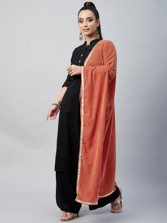 InWeave Rust Solid Velvet Shawl - Swadesiicart