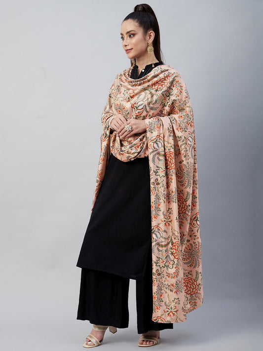 InWeave Peach Printed Velvet Shawl - Swadesiicart