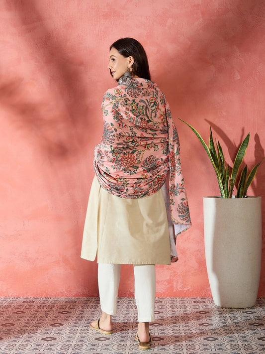 InWeave Peach Printed Velvet Shawl - Swadesiicart
