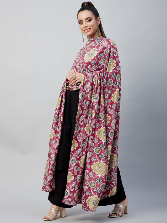 InWeave Red Printed Velvet Shawl - Swadesiicart