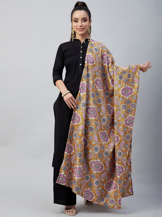 InWeave Yellow Printed Velvet Shawl - Swadesiicart