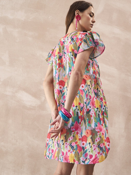 InWeave Multi Flower Short Dress - Swadesiicart