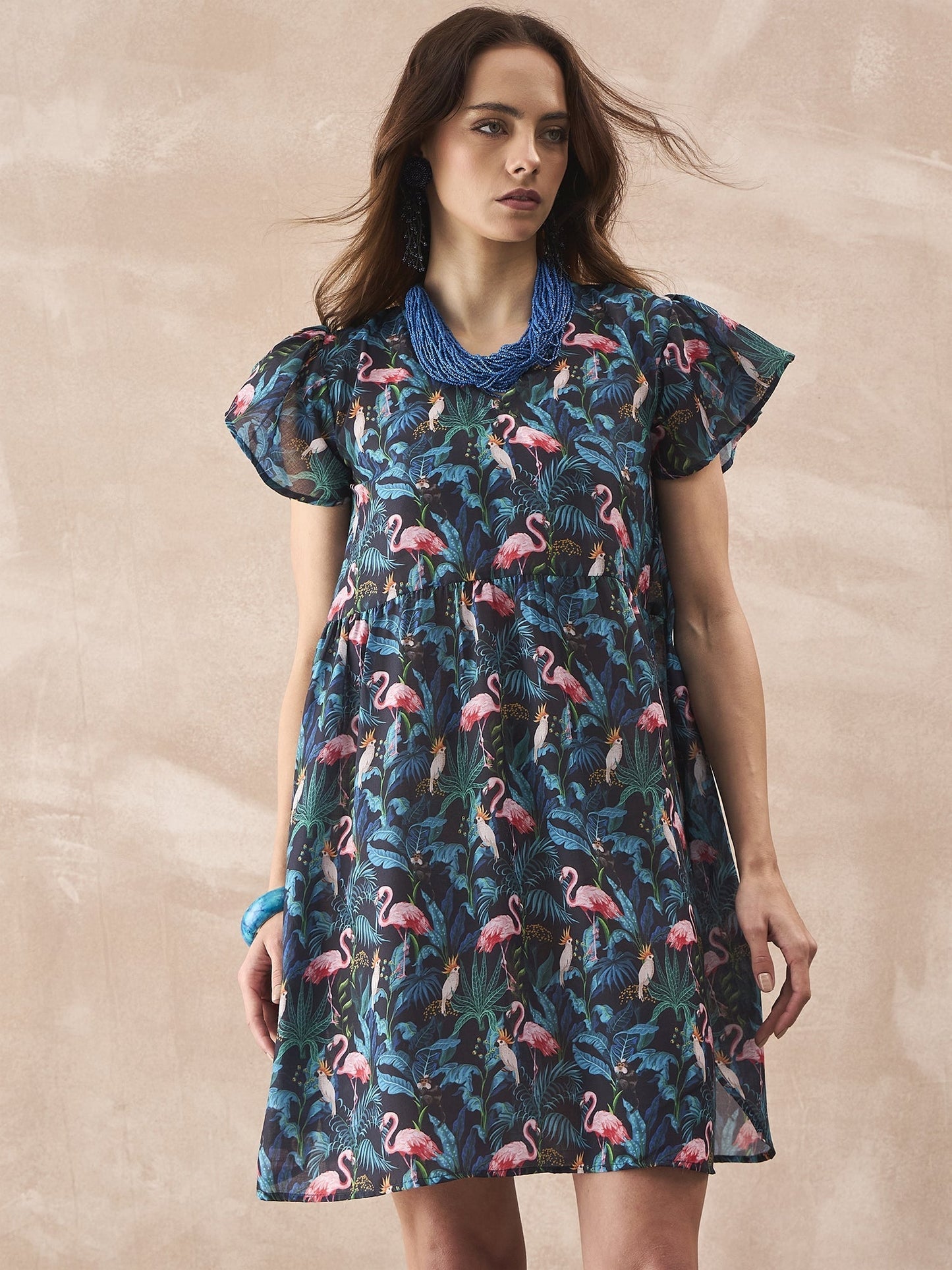 InWeave Black Swan Leaf Short Dress - Swadesiicart