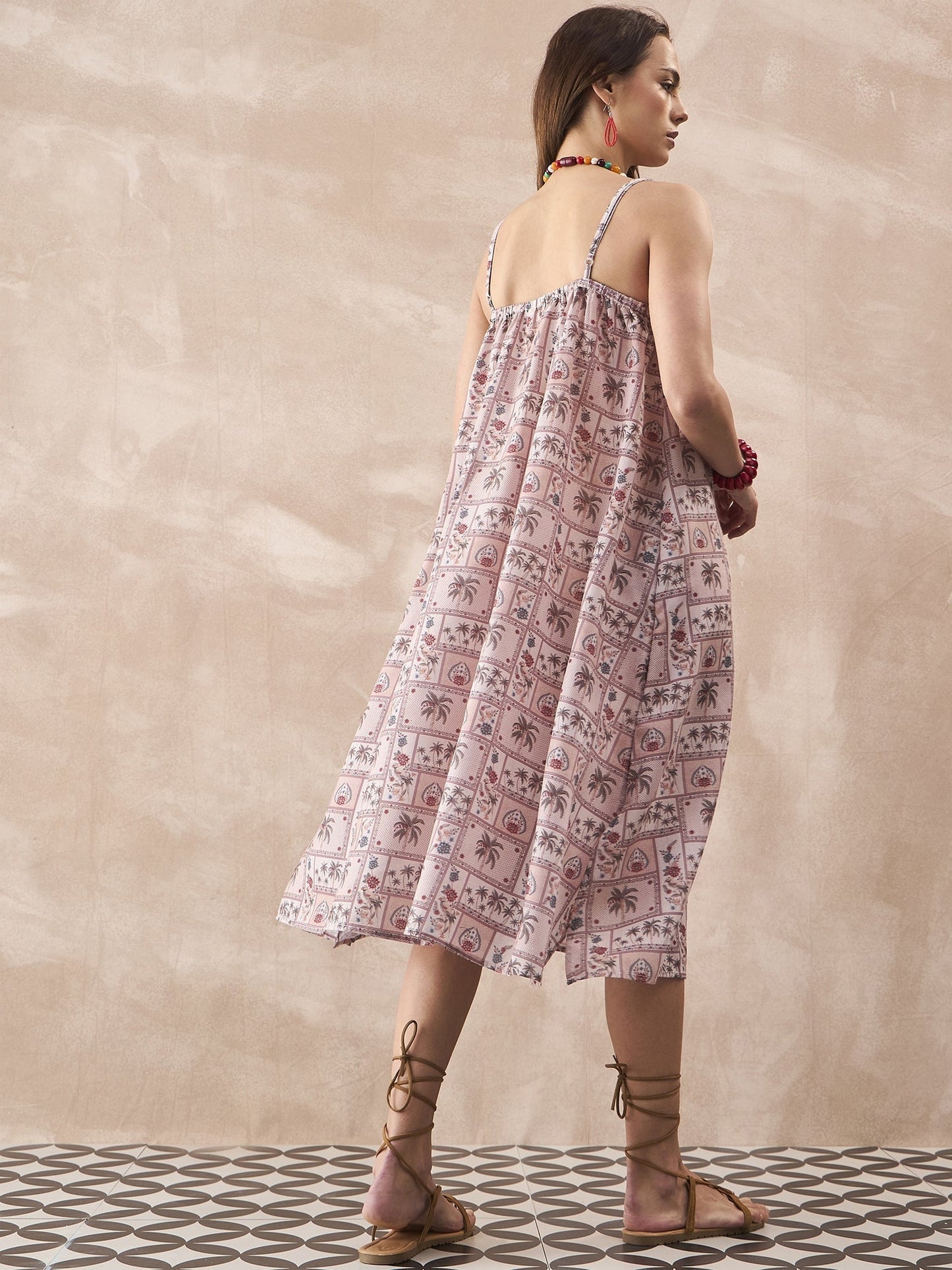 InWeave Ivory Tree Parrot Strappy Dress - Swadesiicart