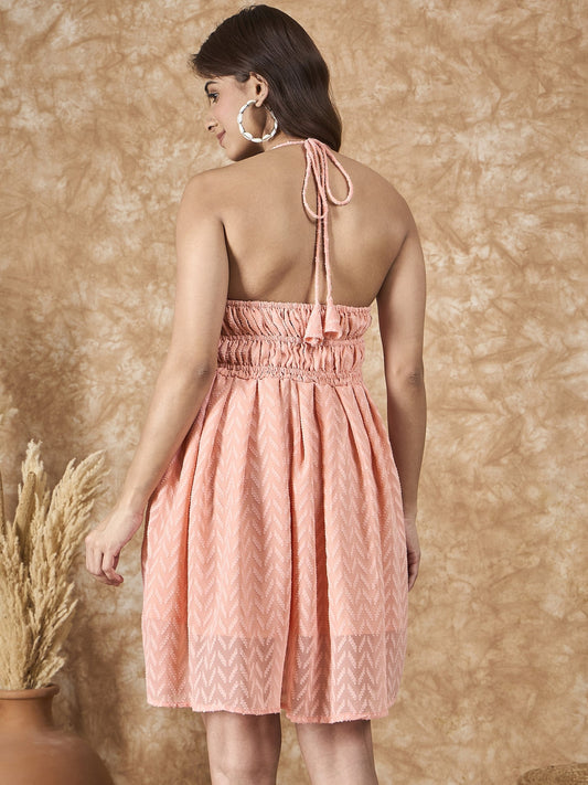 InWeave Peach Georgette Backless Dress - Swadesiicart