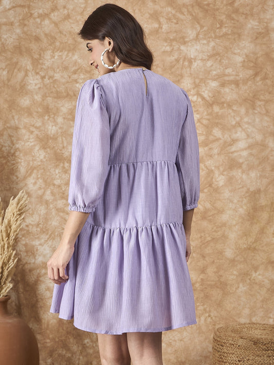 InWeave Lavender Chiffon Short Dress - Swadesiicart