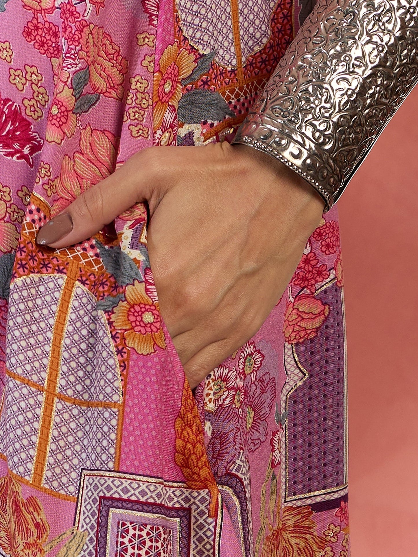 InWeave Pink Window Print R Neck Dress - Swadesiicart
