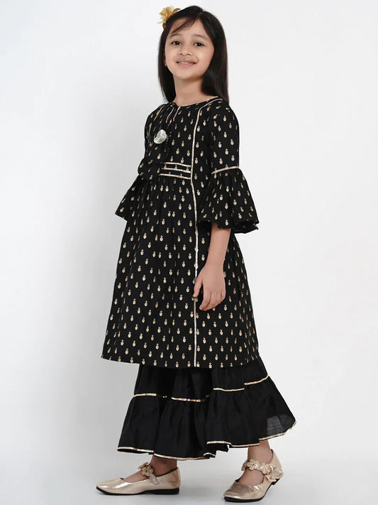 NOZ2TOZ Black Printed Kurta & Sharara Set For Girls | Swadesiicart