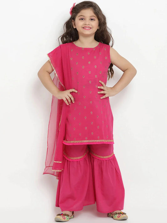 NOZ2TOZ Fuchsia Printed Kurta & Sharara Set with Dupatta For Girls | Swadesiicart