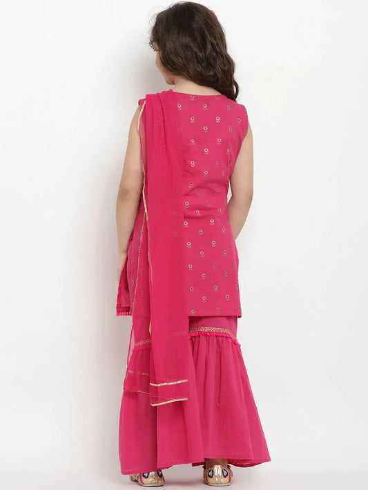 NOZ2TOZ Fuchsia Printed Kurta & Sharara Set with Dupatta For Girls | Swadesiicart