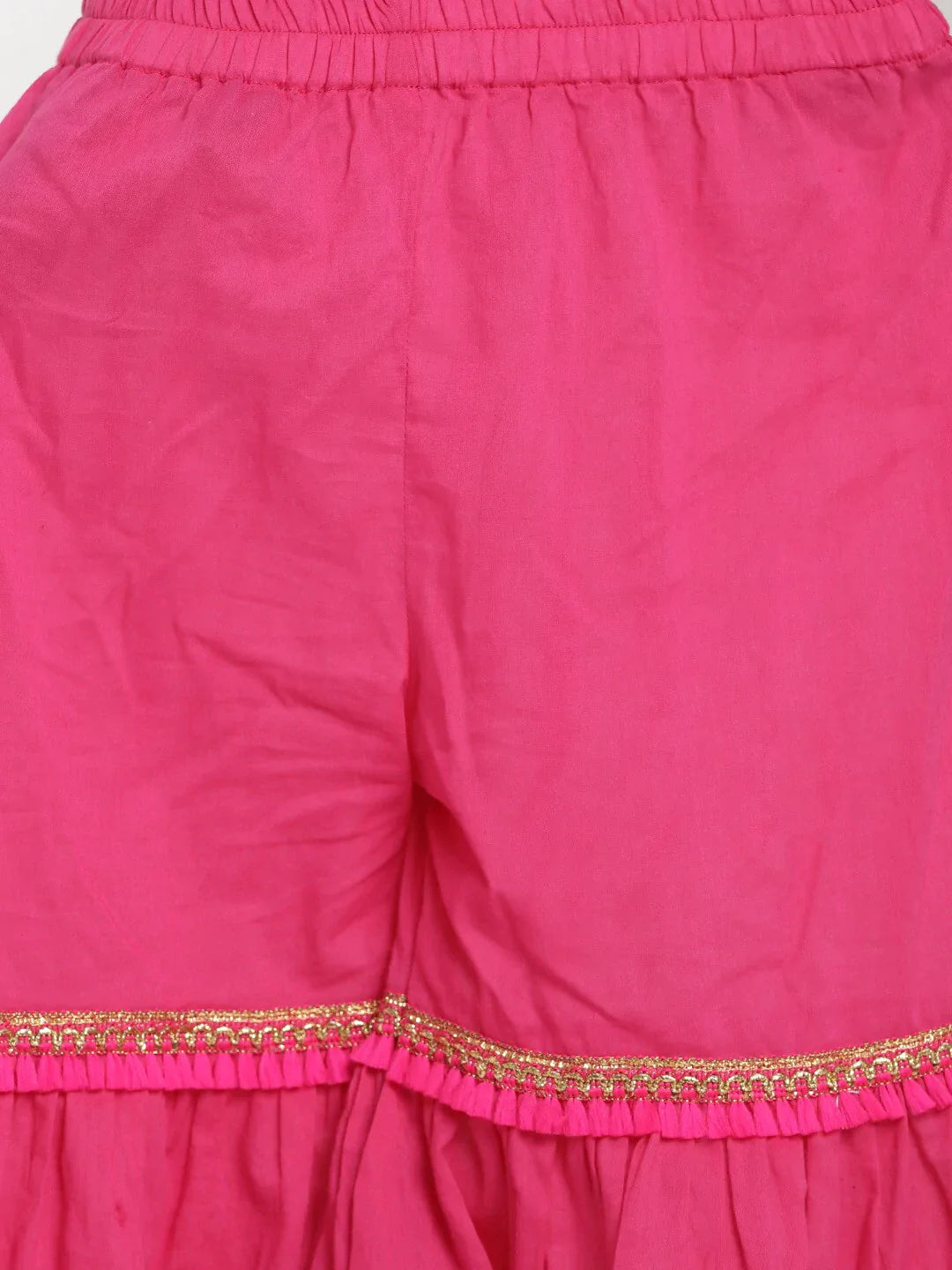 NOZ2TOZ Fuchsia Printed Kurta & Sharara Set with Dupatta For Girls | Swadesiicart