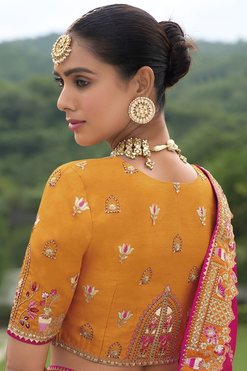 Monjolika Fashion Designer Silk Orange Color Bridal Wear Khatli Work Readymade Lehenga Choli - Swadesiicart