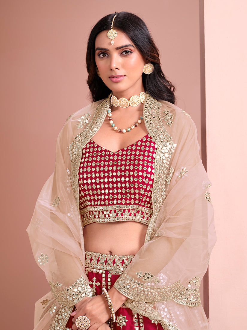 Monjolika Fashion Rani Embroidered Art Silk Trendy A Line Lehenga Choli - Swadesiicart