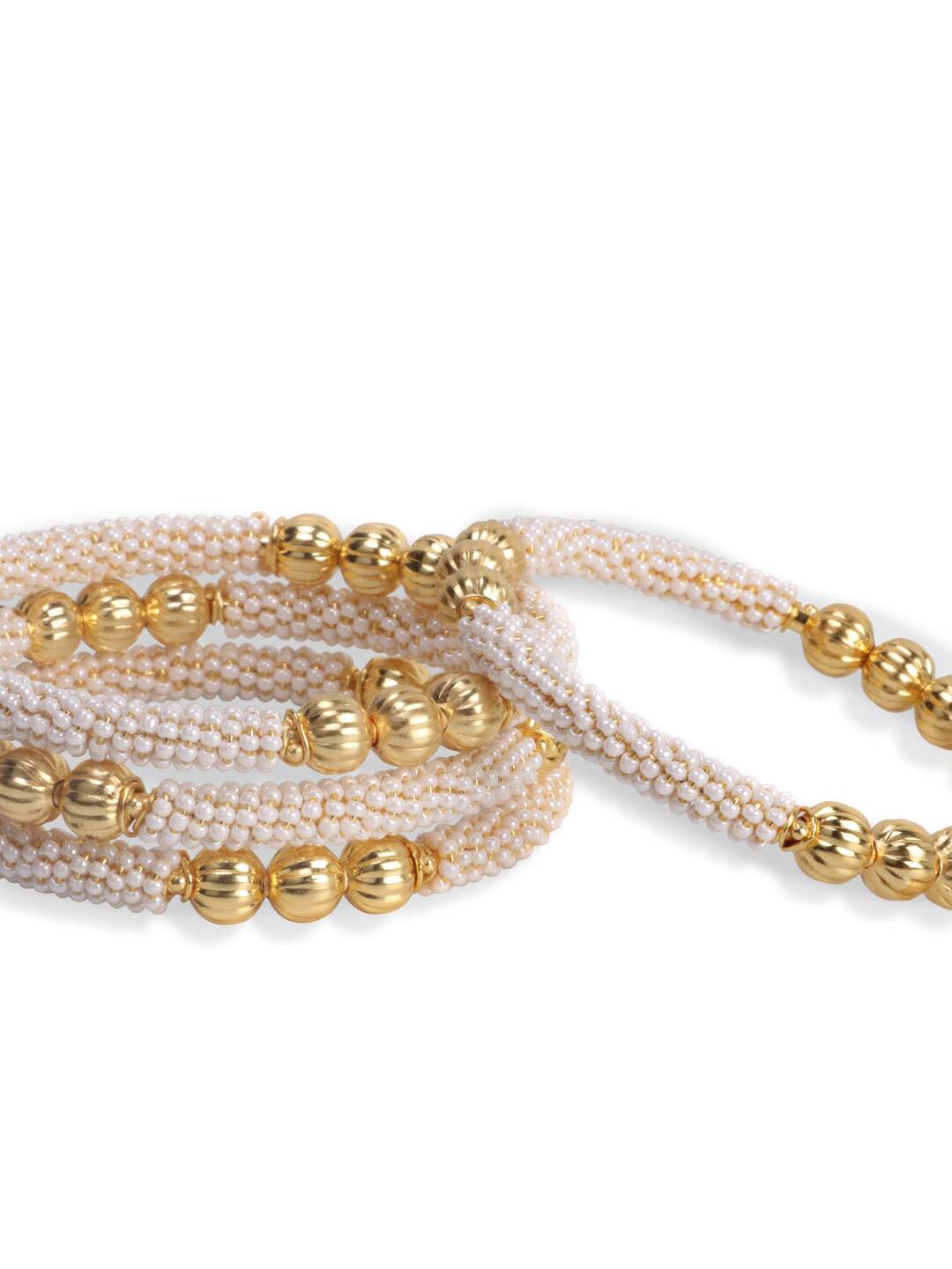 Gold-Polished Alloy Pearl With Gold Studs Bangles - The Pari - Swadesiicart