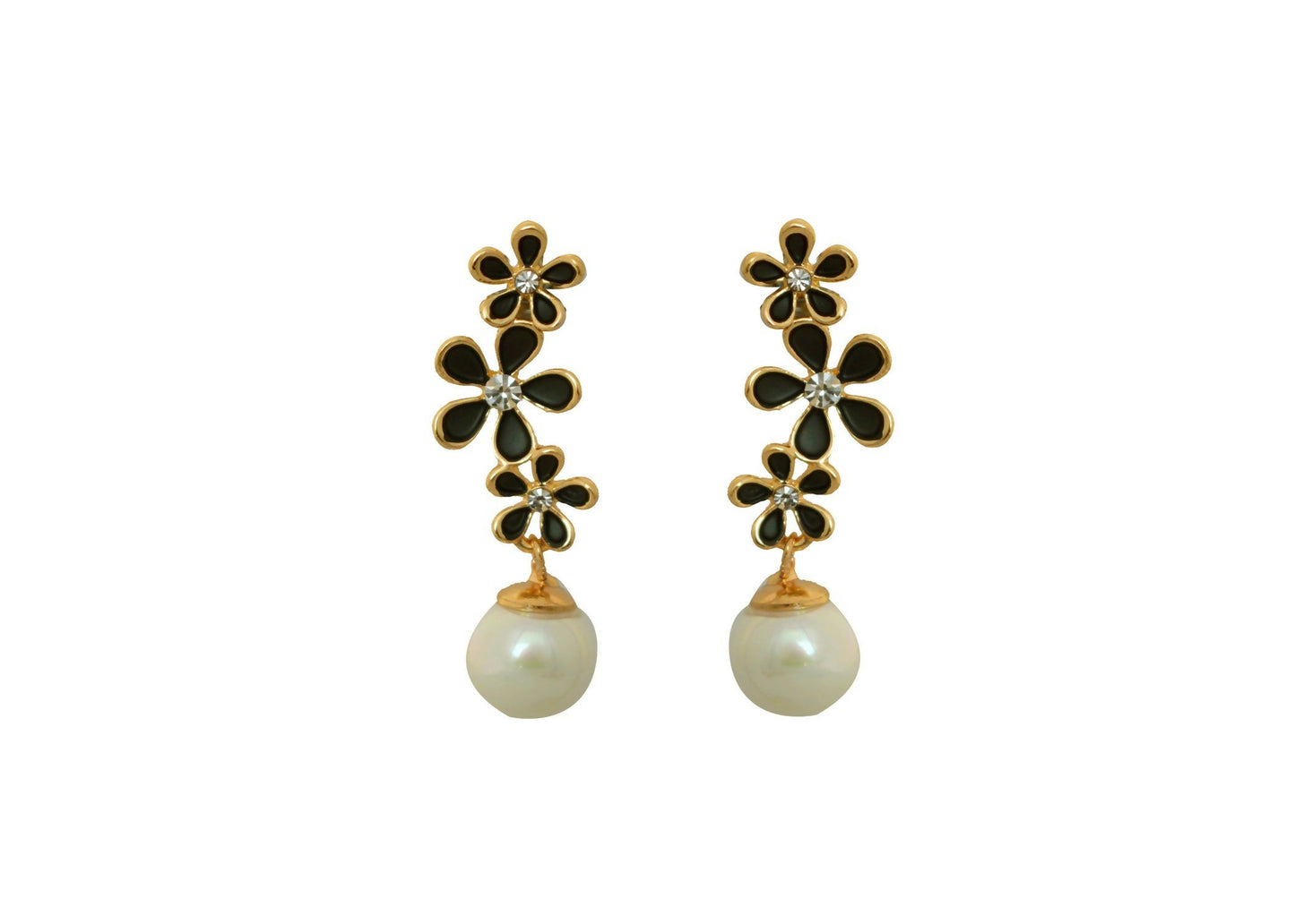 Joban Fashion Women Brass Golden White Black Ad Earrings