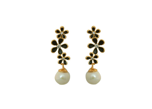 Joban Fashion Women Brass Golden White Black Ad Earrings