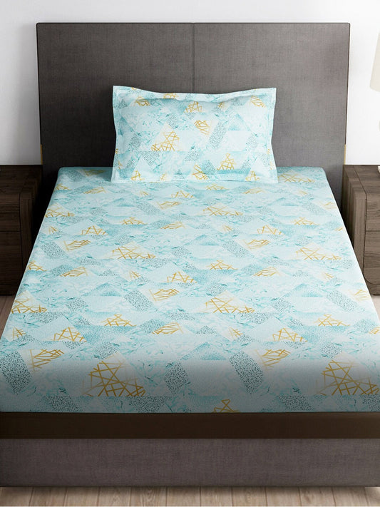 Story@home Blue & Yellow Printed Microfiber 180 TC Bedsheet With Pillow Cover - Swadesiicart