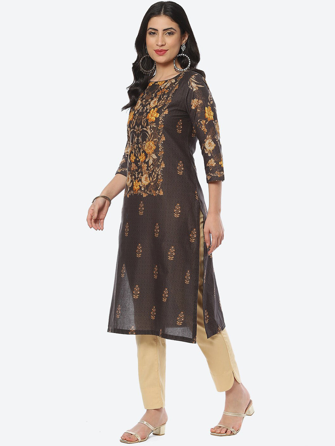 Biba Women Floral Printed Boat Neck Cotton Kurta - Swadesiicart