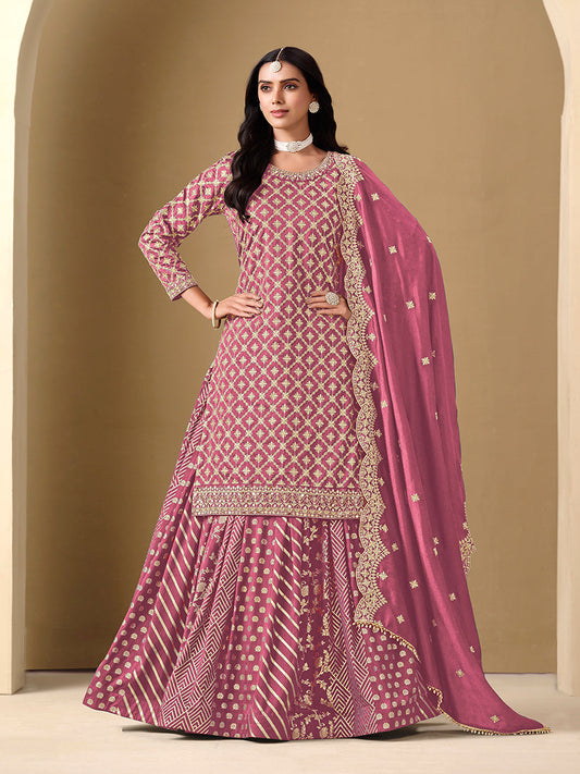 Monjolika Fashion Jacquard Work Dola Pink Readymade Lehenga Choli - Swadesiicart